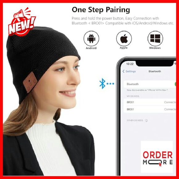 Merino Wool Bluetooth Beanie with HD Stereo, 30-Hour Play Time, Built-in Mic - Picture 4 of 7